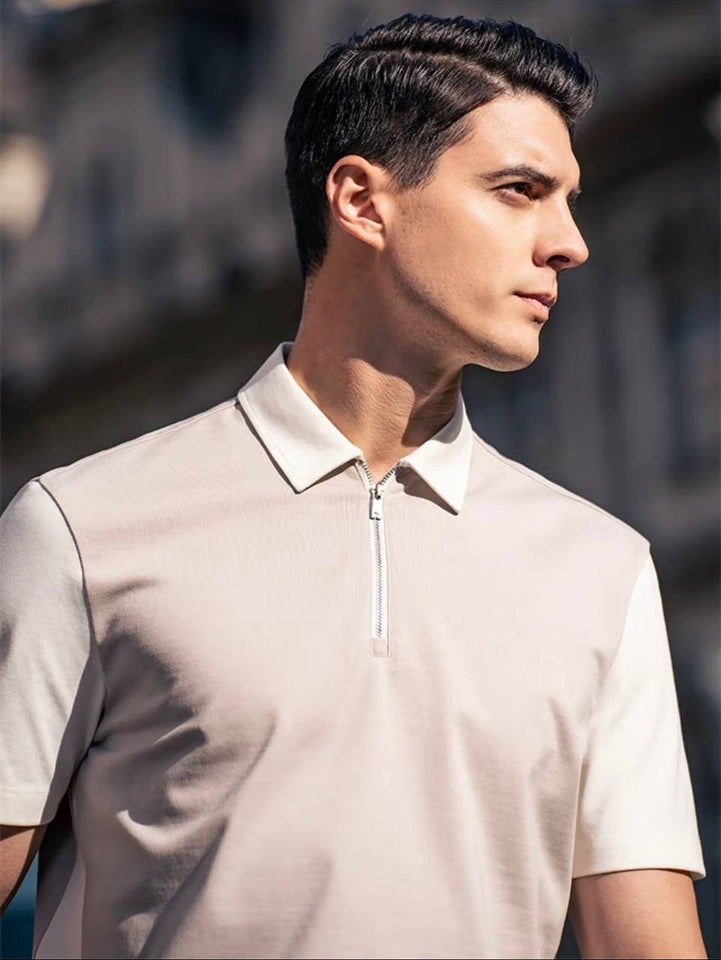 Trixtees Beige Zip-Neck Polo T-Shirt | Premium Cotton Blend | Regular Fit