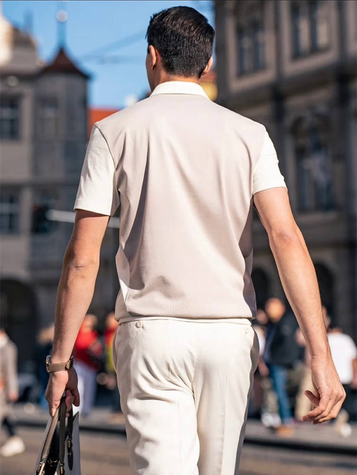 Trixtees Beige Zip-Neck Polo T-Shirt | Premium Cotton Blend | Regular Fit