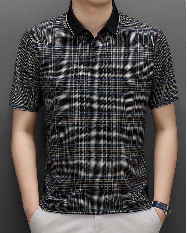 Trixtees Monochrome Branded Plaid Polo T-Shirt | Premium Cotton Blend | Regular Fit