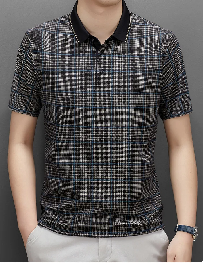 Trixtees Monochrome Branded Plaid Polo T-Shirt | Premium Cotton Blend | Regular Fit